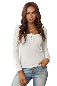 Trendsi Long Sleeve Women's Tops White / S Button Front Scoop Neck Top