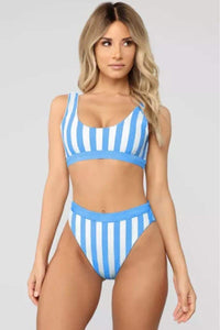 Trendsi Sky Blue / S Striped Tank High Waist Bikini