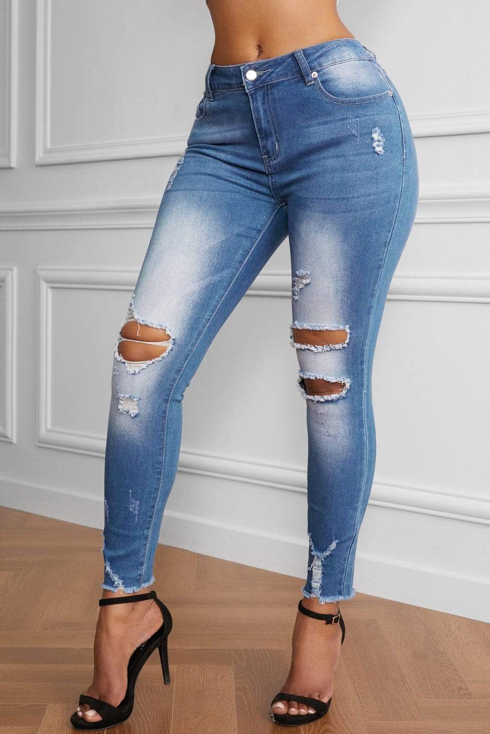 Trendsi Sky Blue / XL Faded Mid High Rise Jeans
