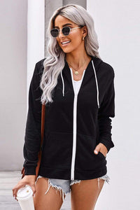 Trendsi Sweatshirts/Hoodies Black / S Solid Pocket Zipper Hoodie