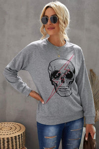 Trendsi Sweatshirts/Hoodies Gray / S Halloween Skull and Lightning Graphic Tee