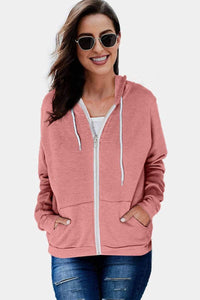 Trendsi Sweatshirts/Hoodies Pink / S Solid Pocket Zipper Hoodie