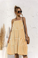 Trendsi Yellow / S Striped Tiered Sleeveless Dress
