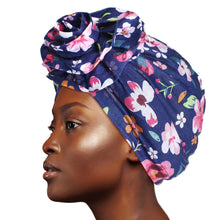 Navy Floral Flower Knot Turban
