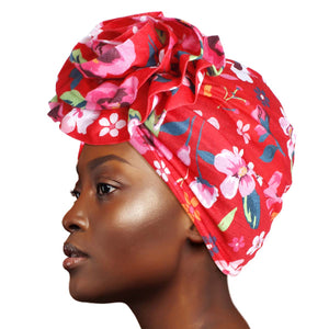 Red Floral Flower Knot Turban
