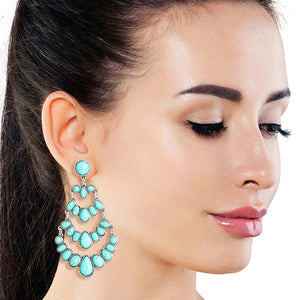Tiered Drop Turquoise Silver Earrings