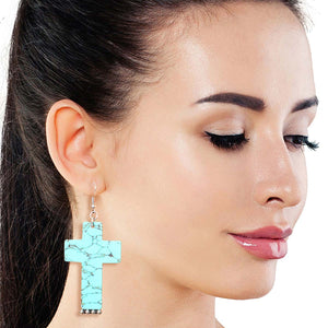 Marbled Turquoise Cross Earrings