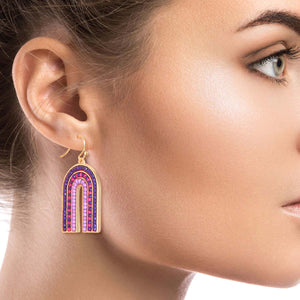 Arched Purple Bead Drop Earrings