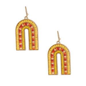 Arched Yellow Bead Drop Earrings