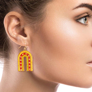 Arched Yellow Bead Drop Earrings