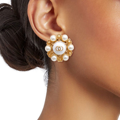 Gold and White Pearl Studded Earrings