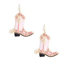 Pink Bling Cowgirl Boot Earrings