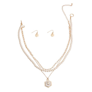 Gold 3 Layer Pearl Lock Necklace