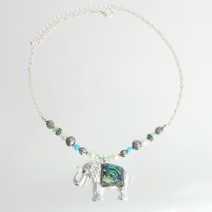 Abalone Elephant Silver Necklace