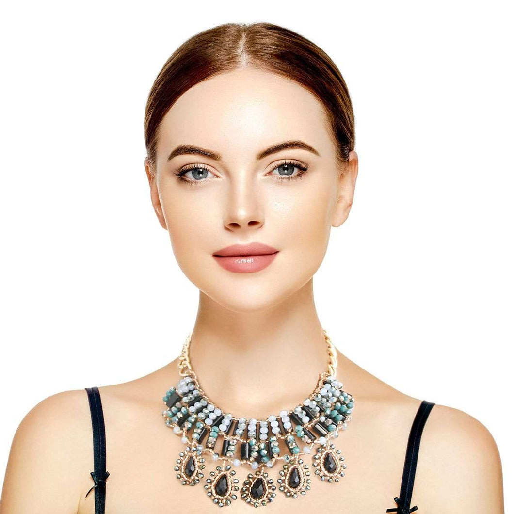 We Sell Fashion Bead Collar Set Elegant Black and Gold Bead Collar Set with Matching Earrings