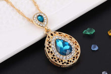 We Sell Fashion Costume Jewelry Aqua Color Stone Necklace w Faux Gold Trim w Matching Earrings