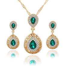 We Sell Fashion Costume Jewelry Emerald Color Necklace w Faux Gold Trim w Matching Earrings