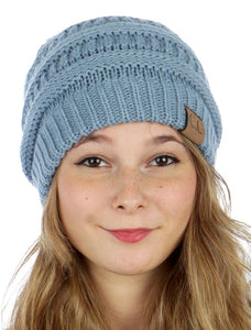 We Sell Fashion Fashion Accessories Blue Solid Slouchy Knit Beanie Hat