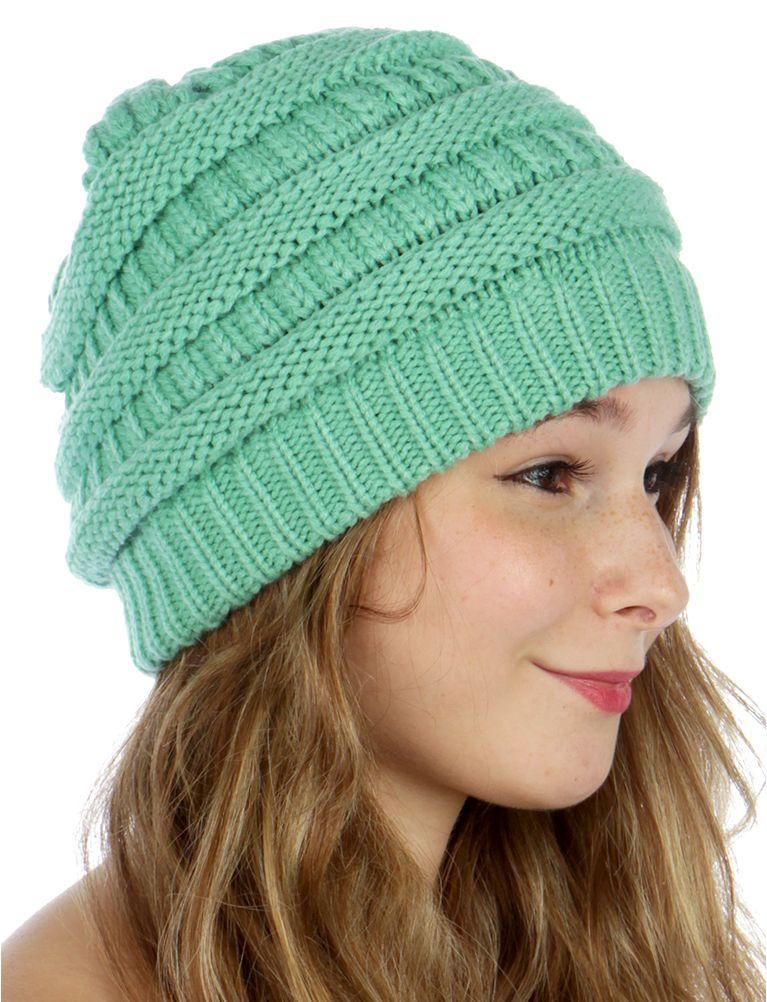 We Sell Fashion Fashion Accessories Light Green Solid Slouchy Knit Beanie