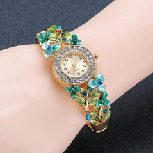 We Sell Fashion Fashion Gold Color+green Flower Decorated Hollow Out Design Color Matching Watch