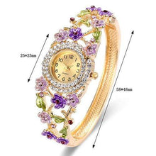 We Sell Fashion Fashion Gold ColorPurple Flower Decorated Hollow Out Design Color Matching Watch