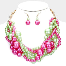 We Sell Fashion Gorgeous Pink Green Beaded Braided Pearl Necklace Set