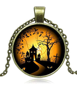 We Sell Fashion Halloween Scary House Theme 18" Pendant Necklace - Antique Bronze