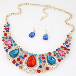 We Sell Fashion Luxury Multi-color Waterdrop Diamond Decorated Hollow Out Jewelry Set