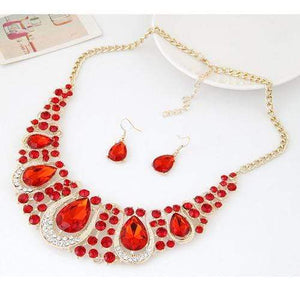 We Sell Fashion Luxury Red Water Drop Diamond Decorated Hollow Out Jewelry Set