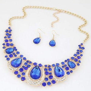 We Sell Fashion Luxury Sapphire Blue Water Drop Diamond Decorated Hollow Out Jewelry Set