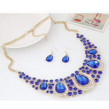 We Sell Fashion Luxury Sapphire Blue Water Drop Diamond Decorated Hollow Out Jewelry Set