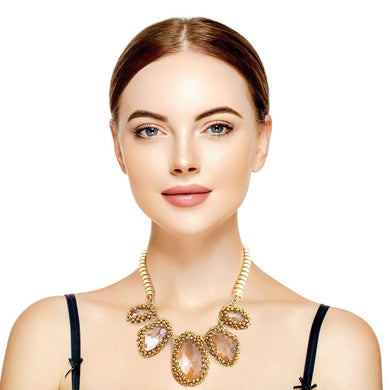 We Sell Fashion Necklace Topaz Crusted Stone Necklace Set with Matching Earrings