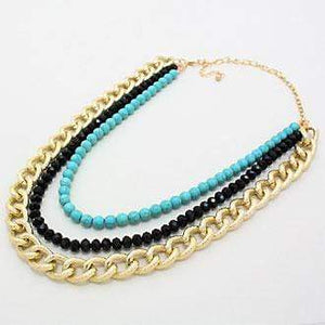 We Sell Fashion Necklaces Black Blue Gold Tired Howlite Beaded  Chain Necklace with Matching Earrings