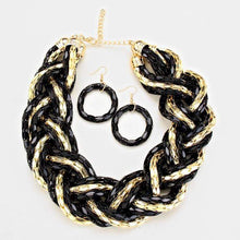 We Sell Fashion Necklaces Black Gold Braided Metal Chain Necklace with Matching Earrings