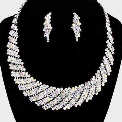 We Sell Fashion Necklaces Crystal Rhinestone AB/Silver Round Collar Necklace with Matching Earrings