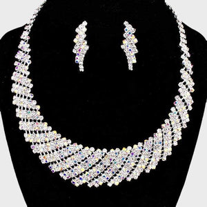 We Sell Fashion Necklaces Crystal Rhinestone AB/Silver Round Collar Necklace with Matching Earrings