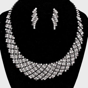 We Sell Fashion Necklaces Crystal Rhinestone Black Diamond/Clear/Hematite Round Collar Necklace with Matching Earrings