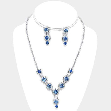 We Sell Fashion Necklaces Crystal Rhinestone Necklace in Silver/Clear/Blue Bubble Link with Matching Earrings