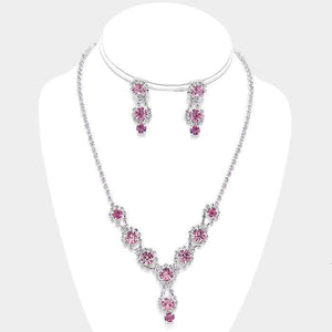We Sell Fashion Necklaces Crystal Rhinestone Necklace in  Silver/Pink/Clear Bubble Link with Matching Earrings