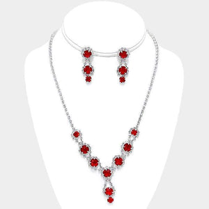 We Sell Fashion Necklaces Crystal Rhinestone Necklace in  Silver/Red/Clear Bubble Link with Matching Earrings