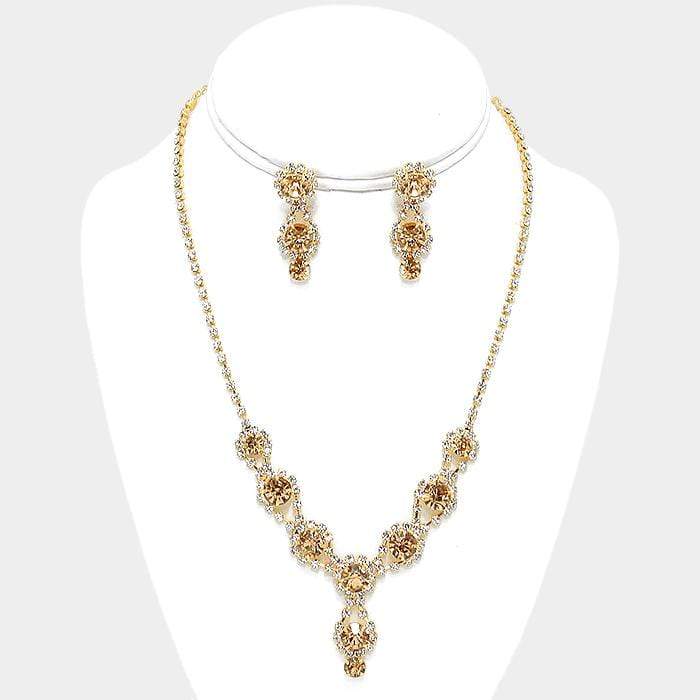 We Sell Fashion Necklaces Crystal Rhinestone Necklace in  Topaz/Gold/Clear Bubble Link with Matching Earrings