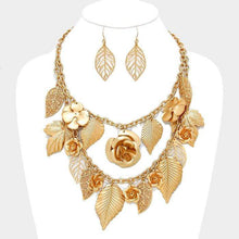 We Sell Fashion Necklaces Double Layer Metal Flower and Left Bib Necklace with Matching Earrings
