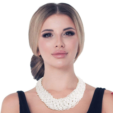 We Sell Fashion Necklaces Elegant but Simple Cream Seed Bead Braided Collar Set w Earrings