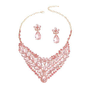 We Sell Fashion Necklaces Elegant Pink and Rose Gold Crystal Bib Necklace Set - Wedding Evening Jewelry