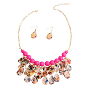 We Sell Fashion Necklaces Fun Fuchsia Bead Teardrop Bib Necklace w Matching Earrings