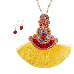 We Sell Fashion Necklaces Fun Mustard Soutache Silk Tassel Necklace w Matching Earrings
