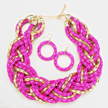 We Sell Fashion Necklaces Gold Fuchsia Colored Braided Metal Necklace with Matching Earrings