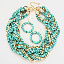 We Sell Fashion Necklaces Gold Mint Colored Braided Metal Necklace with Matching Earrings