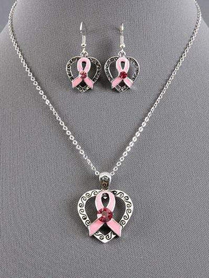 We Sell Fashion Necklaces Heat Pink Ribbon Necklace with Matching Earrings