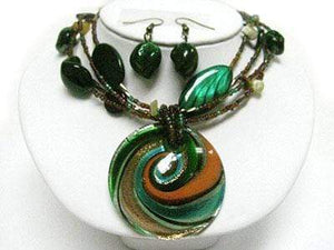 We Sell Fashion Necklaces Murano Glass Swirl Round Pendant with Matching Earrings